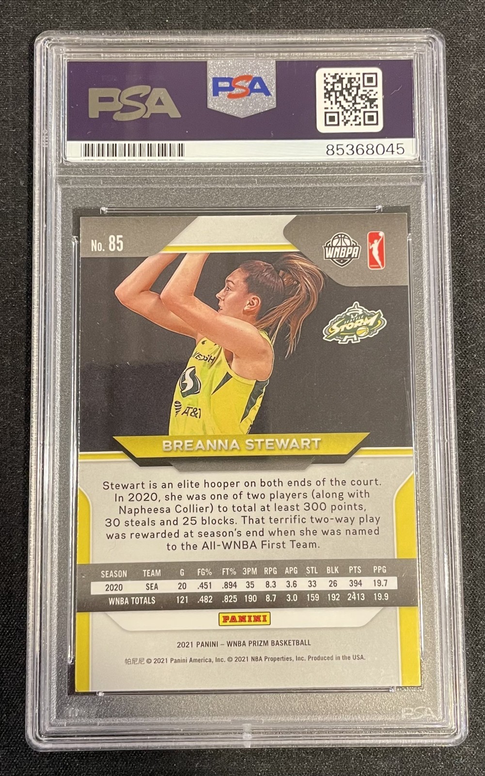 Breanna Stewart Signed 2021 Panini WNBA Prizm #85 PSA Authentic Auto Storm view 2