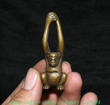 2" Old Chinese Brass Fengshui 12 Zodiac Year Monkey Animal Sculpture Statue
