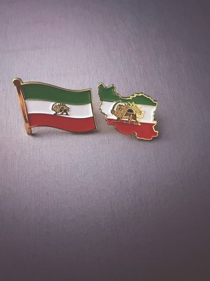 Iran Flag & Map Pin With Lion and Sun Emblem-NEW DESIGN with Vibrant colors