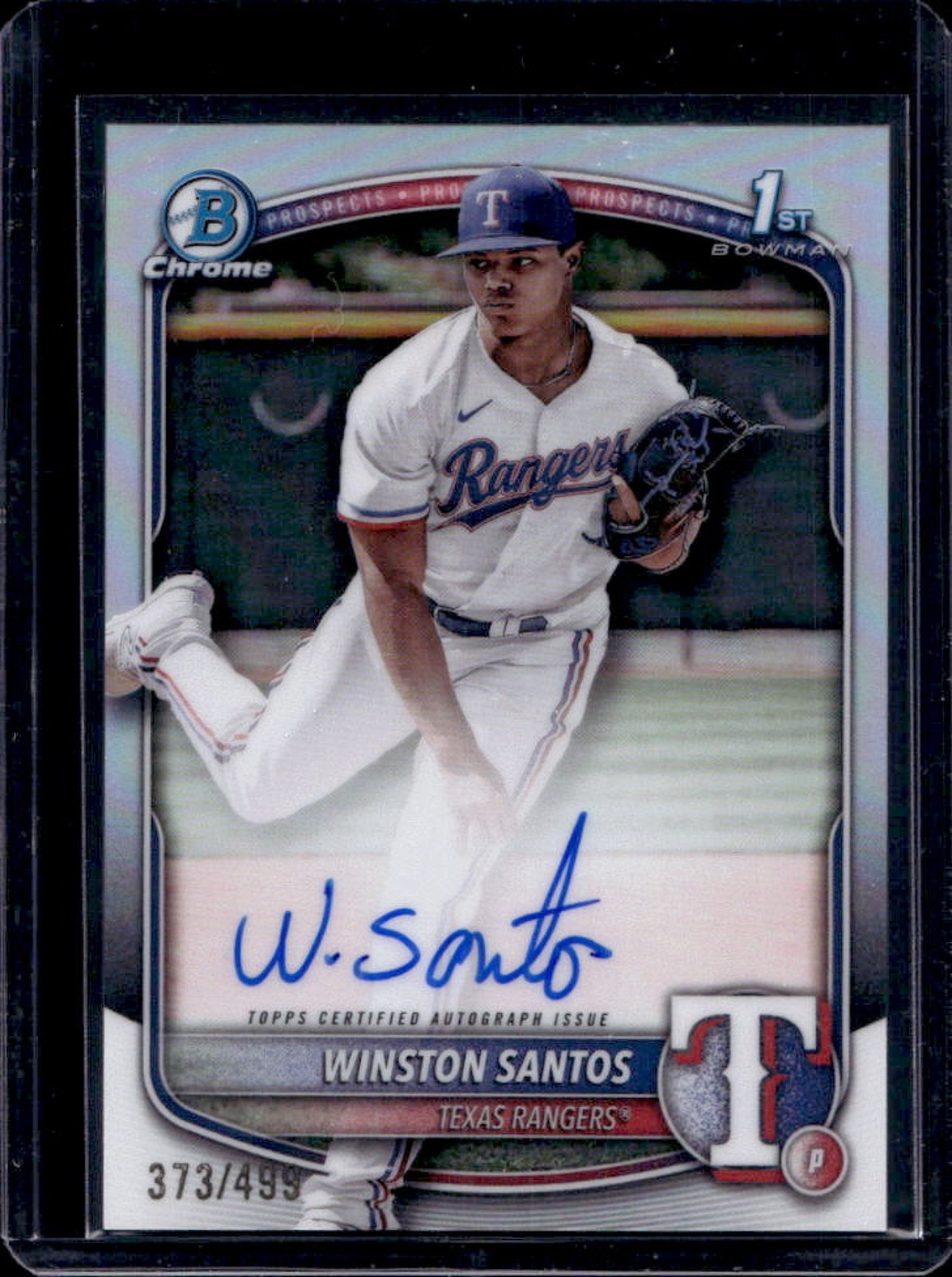 2025 Bowman Winston Santos Chrome Auto Refractor 1st Prospect #/499 Rangers