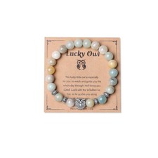 Owl Bracelet Owl Gifts for Women 8 mm Round ite Gemstones Stretch Bracelet