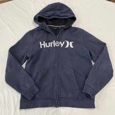Vintage Y2K Hurley Skateboarding Faded Blue Heavy Zip-Up Hoodie Men's Medium