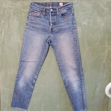Levi  s White Oak Cone Denim Jeans Womans 25x27 Blue Button Fly Stretch Raw Hem