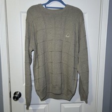 Izod Sweater Men's Large Beige Windowpane Knit Crewneck Pullover Australia NWOT
