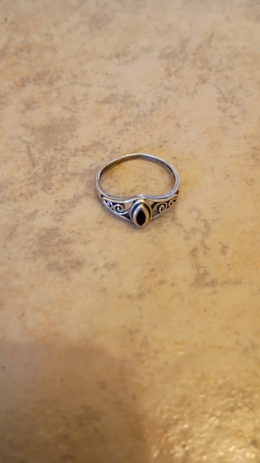Sterling Silver Vintage Thailand TMA Black Onyx Filigree Ring Size 6.5