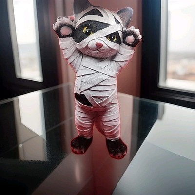 Mummy Wrapped Cat Figurine Decor 11 in''  