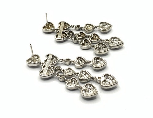 Aretes de araña colgantes de corazón con racimo de diamantes de plata de ley 925 - Imagen 3 de 6