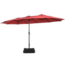 15FT Double-Sided Twin Patio Umbrella Outdoor Market W/ Crank  Base Wine
