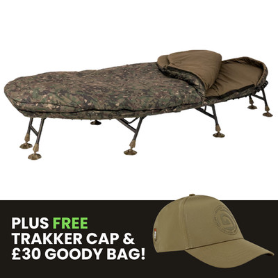 Trakker Levelite Oval MF-HDR Bedchair System plus gratis Kappe & Goody Bag