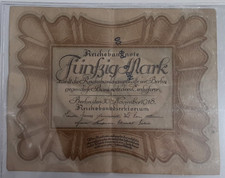 1918 Issue Germany 50 Mark Banknote Pick# 65 Very Fine w/Stamp