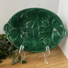 Antique Victorian Majolica Serving Plate, Grape Leaf Oval