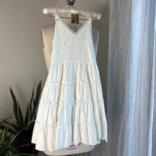 Girl  s Small Dress Ivory Eyelet Lace Tiered Sundress Summer Cottagecore Vintage