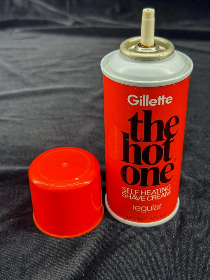 Vtg Gillette THE HOT ONE Self Heating Shave Cream – Full NOS Can - Scarce! prop - Image 4 of 4