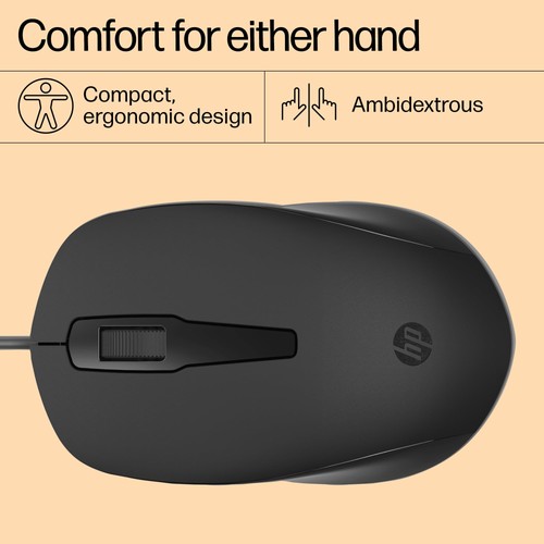 Mysz przewodowa HP 150 - elegancka ergonomiczna konstrukcja, śledzenie optyczne 1600 DPI, USB Plu - Zdjęcie 5 z 8