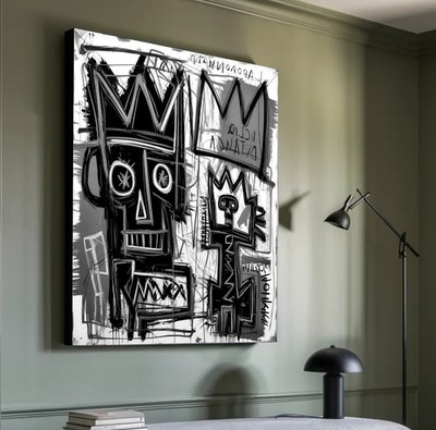 XL LEINWAND BILD BIS 140x140x5 ABSTRAKTE KUNST Basquiat Stil MODERN SCHWARZ WEIß