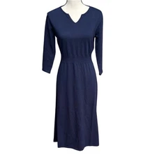 NWT Women’s Small Navy Blue Sweater Knit Midi Dress Long Sleeve V-Notch Neck
