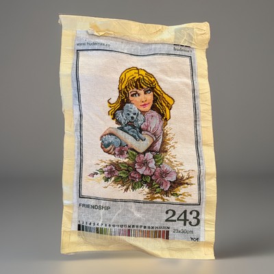 VTG Hudemas Needlepoint Canvas Partially Finished Friendship 243 