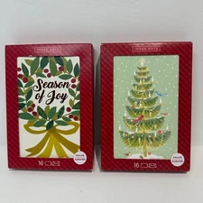 Pack of 32 Hallmark Christmas Holiday Assorted Boxed Glitter Cards w/ Envelopes