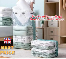No-Pump Vacuum Storage Bags – Large Reusable Plastic Bags for Clothes, Blankets