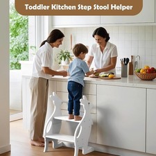 Adjustable Wooden Learning Tower for Toddlers, Step Stool with Safety Rail