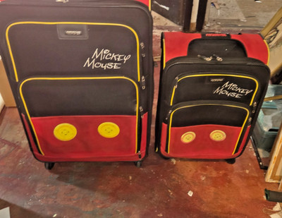 Disney Mickey Mouse 2 Pc Traveling Rolling Luggage Suitcase American Tourister