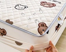 Waterproof Kids Mattress Cover Cute Bear Print  Soft Quilted Mattress Pad