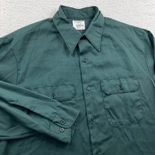 Vintage JC Penney Big Mac Button Shirt Men Large 16-16.5 Green Teal Twill Work
