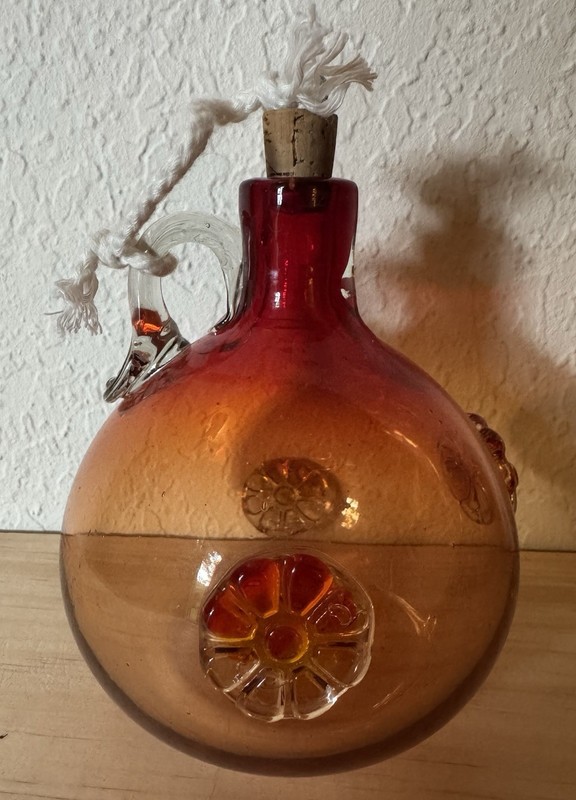 Vintage Amber to Orange Hand-blown Glass Bottle Fish Hallmark 