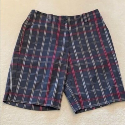 Nike Golf Shorts Womens Gray Pink Plaid Pockets Outdoor Preppy Stretch  Bermuda