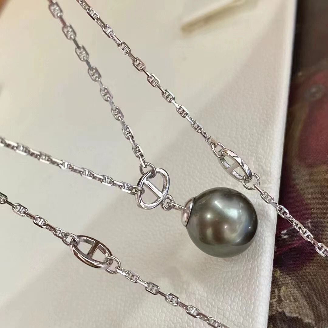 stunning 10-11mm tahitian round black gree pearl pendant 925s(Mj
