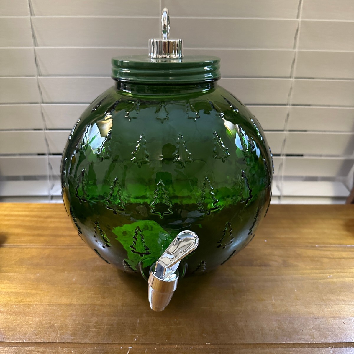Winter Wonder Lane 1.5 Gal Green Glass Christmas Ornament Drink