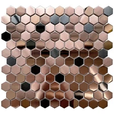 5 Sheets Backsplash Tile for Kitchen Bathroom,Hexagon Copper Stainless Steel