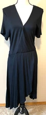 Studio B by Bobeau Rowan Wrap Dress, NEW, Black, Asymmetrical Hem, Tie, Size L