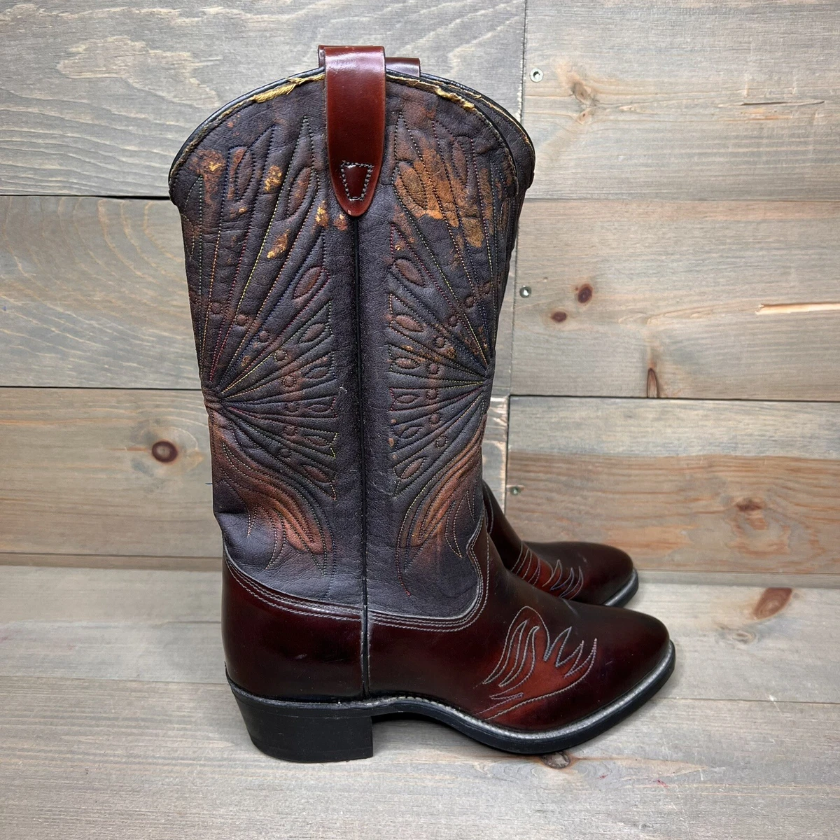 Texas Brand 7673 Peacock Western Leather Brown Cowboy Boots USA Men Size 8.5 EE