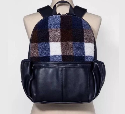 Women's Buffalo-Check Faux Fur Backpack 