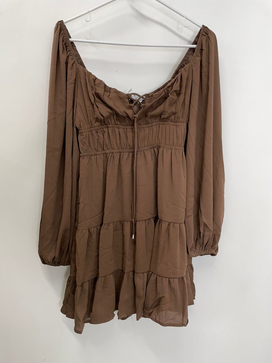 princess polly brown sweater dress Womens 4 New Love Mini Tiered Smocked dress is updated in Colore:Corallo size-eu-41-us-9-5-10 Sexy Black Little Dress