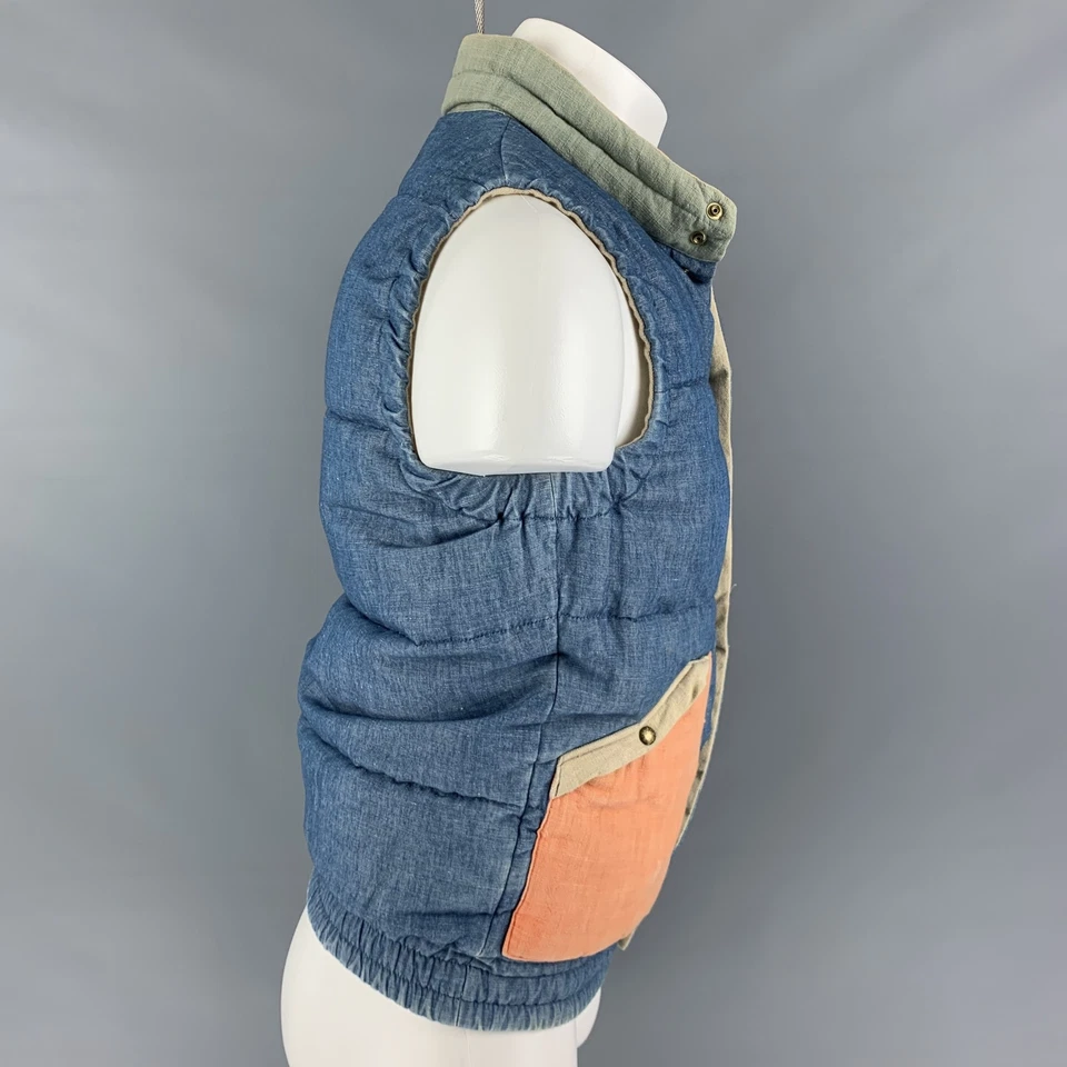 Chaleco Reversible VISVIM Talla S Azul Naranja Color Bloque Algodón Lino Foto 3 de 4