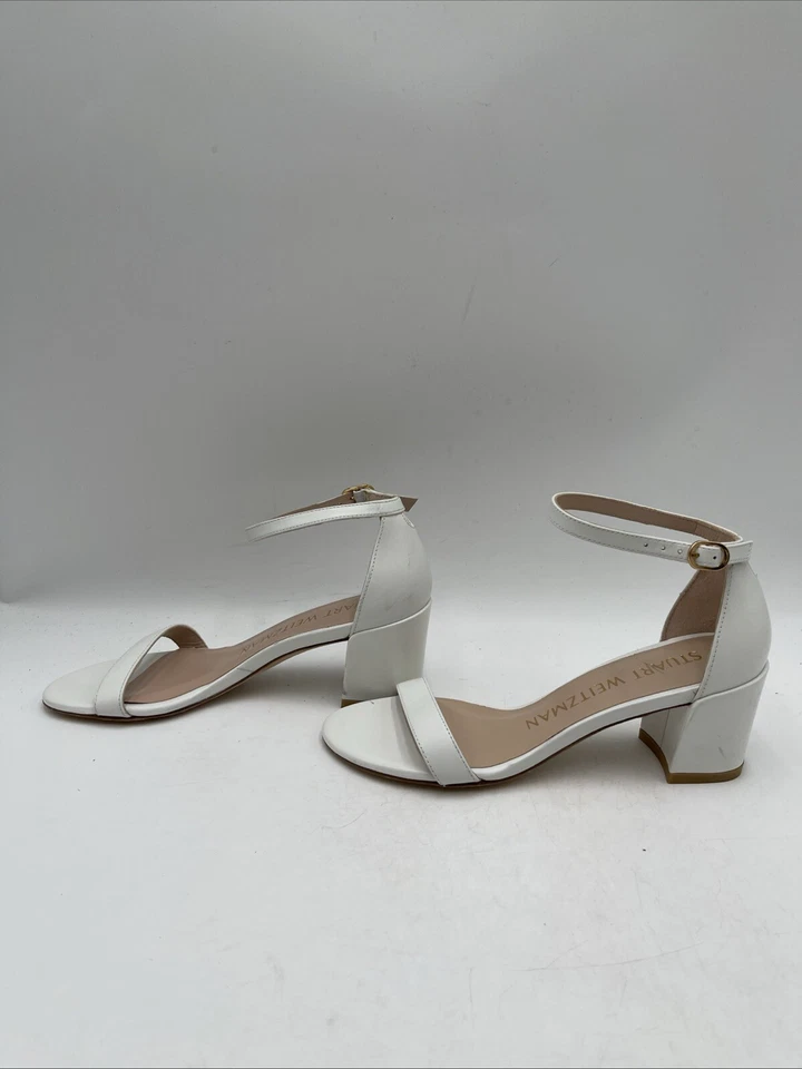 Stuart Weirzman White Leather Open Toe Ankle Strap Block Heel Sandals Women’s 5 - Image 3 of 4