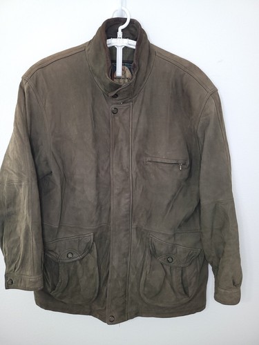 Vintage Members Only Mens XL Brown Green Genuine Leather Jacket Coat