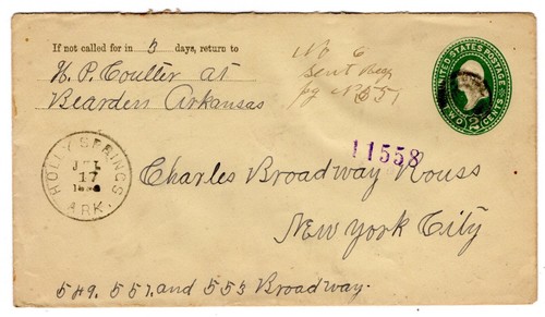 #230 Columbian Inscript. Blk/8 REVERSE Holly Springs AR (Dallas DPO) Registered