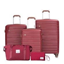 Ascona Set Bagagli, 5 Pezzi, Valigia con Ruote, Custodia Rigida, Borsa da Viaggio, Rosso
