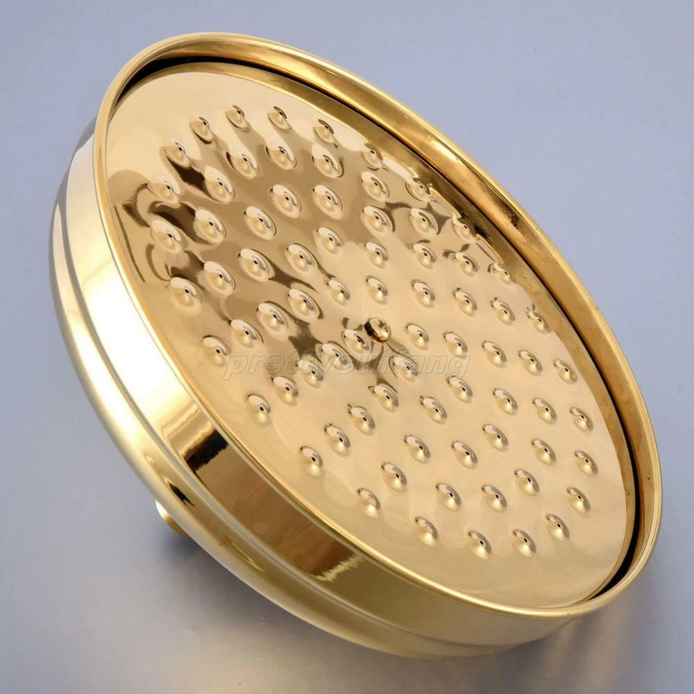 Polished Gold Btass Round 8 inch Rainfall Shower Head Bathroom Rain Showerhead