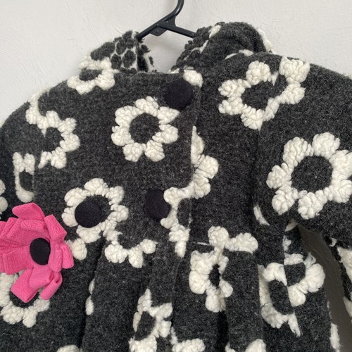 Corky & Company Coat 2T Gray White Pink Wool Blend Hood Zips Buttons Fleece - Picture 3 of 14