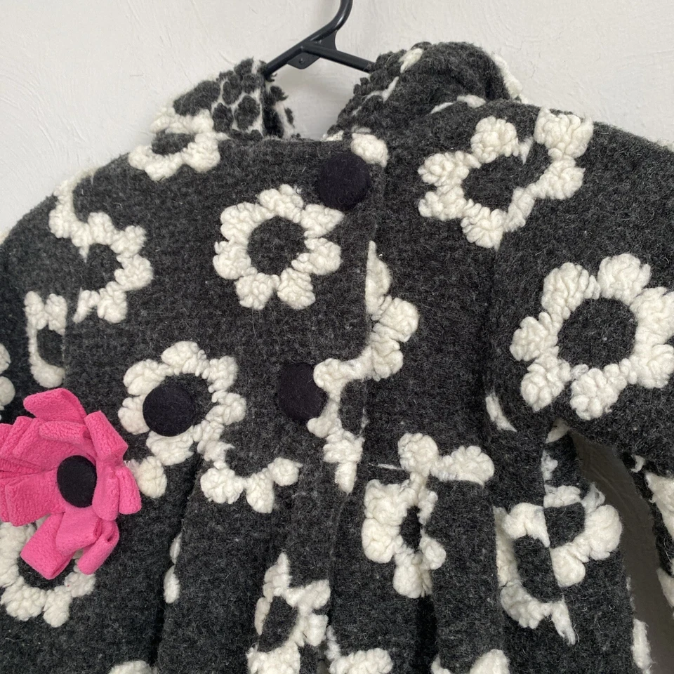 Corky & Co. de colección Abrigo de vestir niñas talla 2T gris blanco rosa flor mezcla de lana Foto 3 de 4
