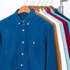 Men Slim Corduroy Shirt Business Casual Long Sleeve Button Down Blouse Top Solid