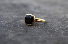 Natural Black Onyx Ring 925 Sterling Silver 10mm Cushion Gemstone Ring For Women