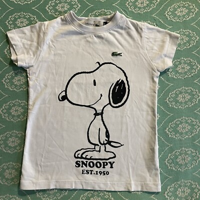 Snoopy Lacoste Kinder T-Shirt. Alter 4. Woodstock. Weißes T-Shirt. Collab
