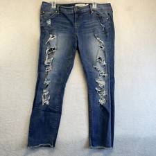 Torrid Jeans Women 12 Blue Boyfriend Distressed Stretch Whiskered Denim Pants