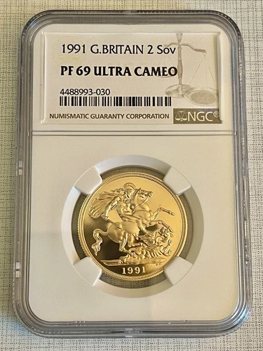 Great Britain 1991 2 Sovereign Gold NGC PF69 ULTRA CAMEO Sku# 3654