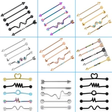 5PCS/LOT Industrial Barbell Set Surgical Steel Bar Earrings Body Piercing 14G